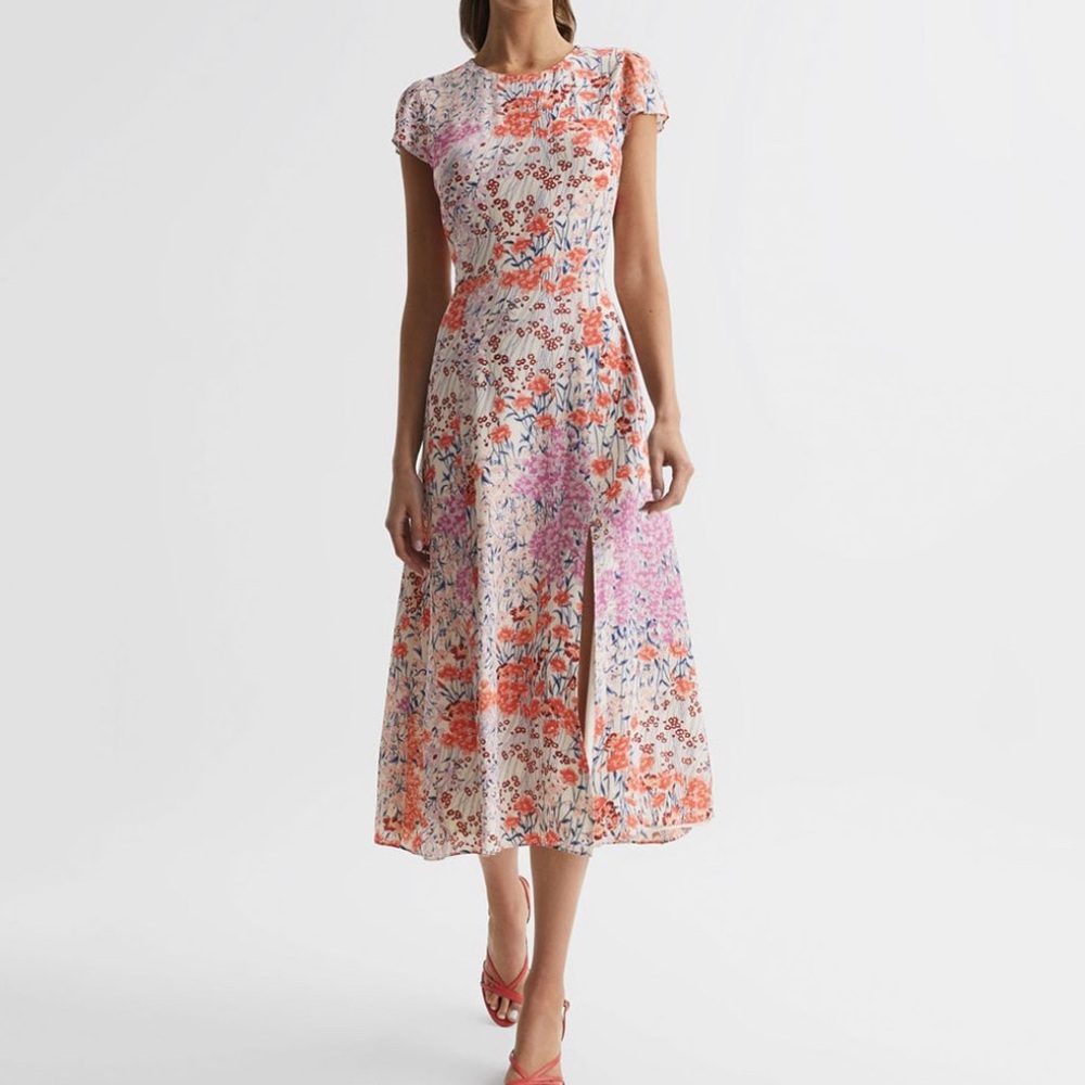 NWT Reiss Red and Pink Midi Dress - Size 6P